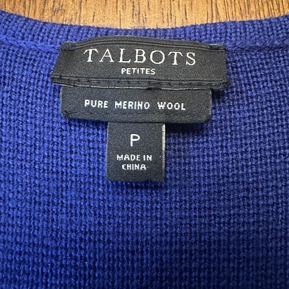 Talbots 100% Merino Wool Women's Blue Button-Up Duster/Sweater - Picture 5 of 8